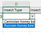 example dropdown menu for different bee species