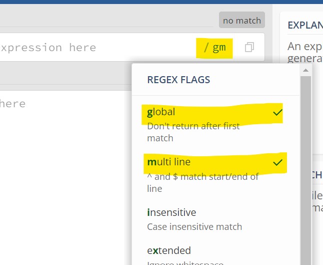 regular expressions 101 flags