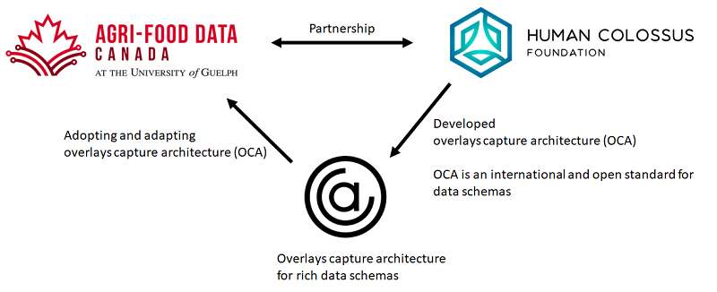 The Human Colossus Foundation has developed overlays capture architecture (OCA), which is an open, international standard for data schemas. Agri-food Data Canada is adopting and adapting OCA in partnership with the Human Colossus Foundation